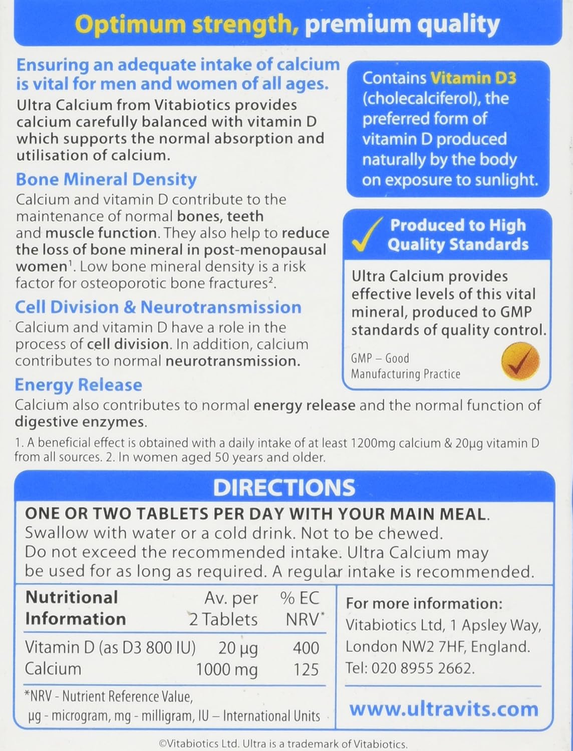 Calcium and Vitamin D Tablets, Vitabiotics Ultra